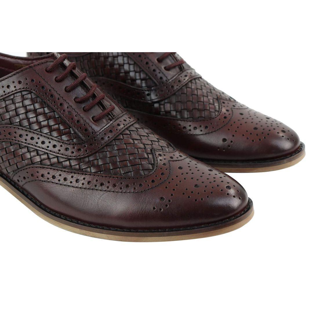 Mens Real Full Leather British Brogues Maroon Brown Black Smart Casual Retro - Knighthood Store