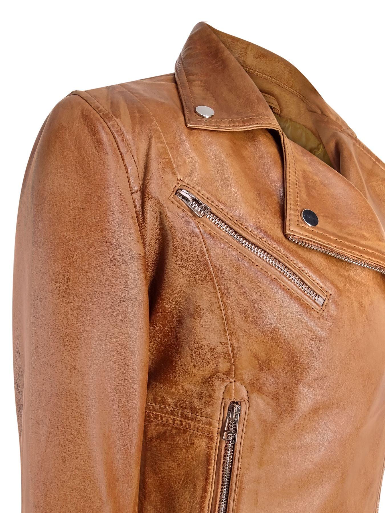 Infinity Ladies Retro BRANDO Tan Biker Retro Casual Soft Nappa Leather Jacket - Knighthood Store