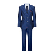 Boys 3 Piece Shiny Blue Wedding Party Suit Tailored Fit Smart Formal