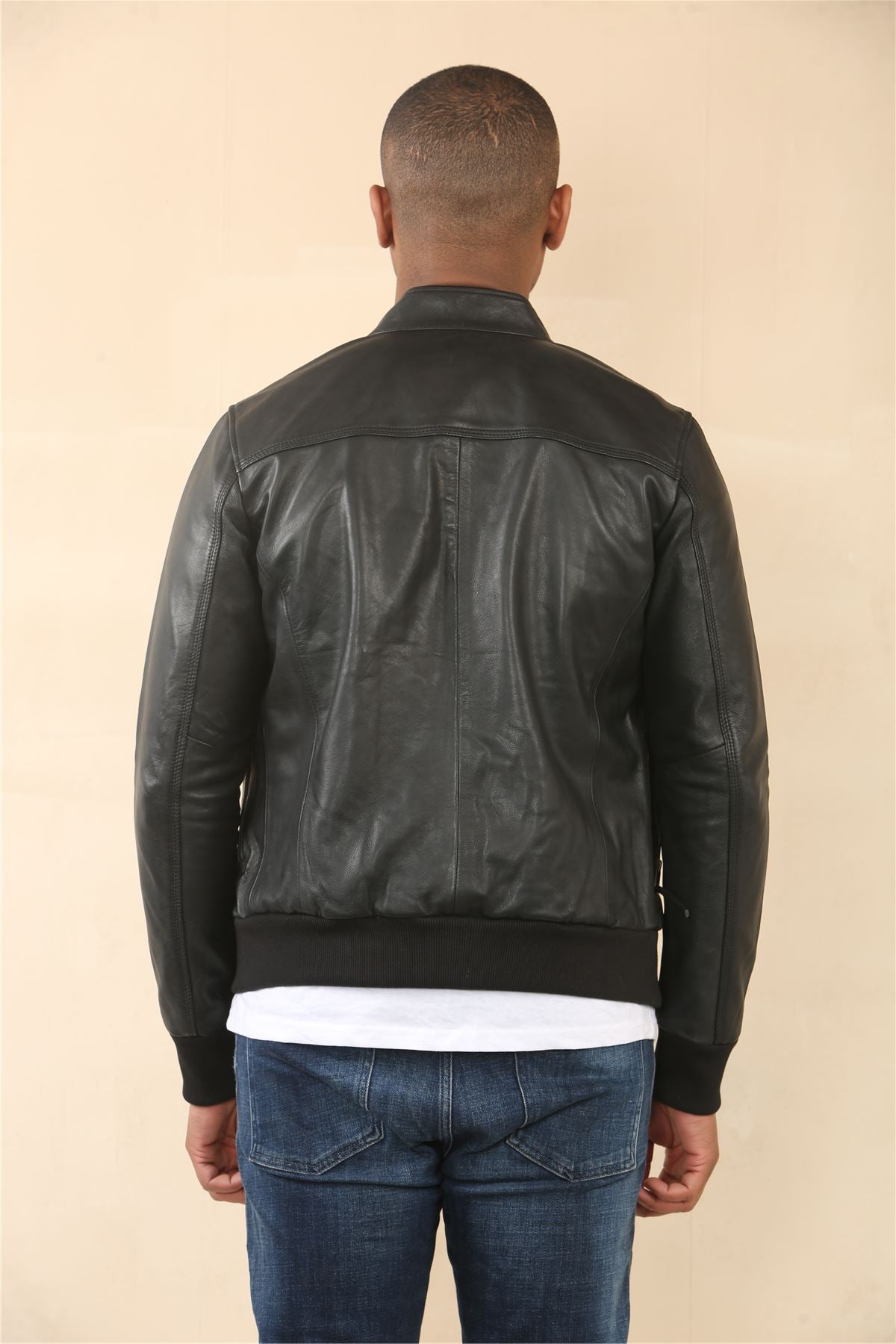 Men's Black Retro Real Leather Bomber Jacket