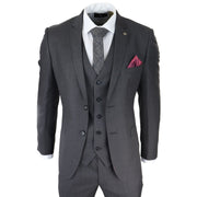 Mens Dark Grey Charcoal 3 Piece Suit Classic Stitch Wedding Summer Prom Classic