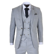 Luis - Men's Light Blue Plaid Check Slim Fit 3 Piece Suit