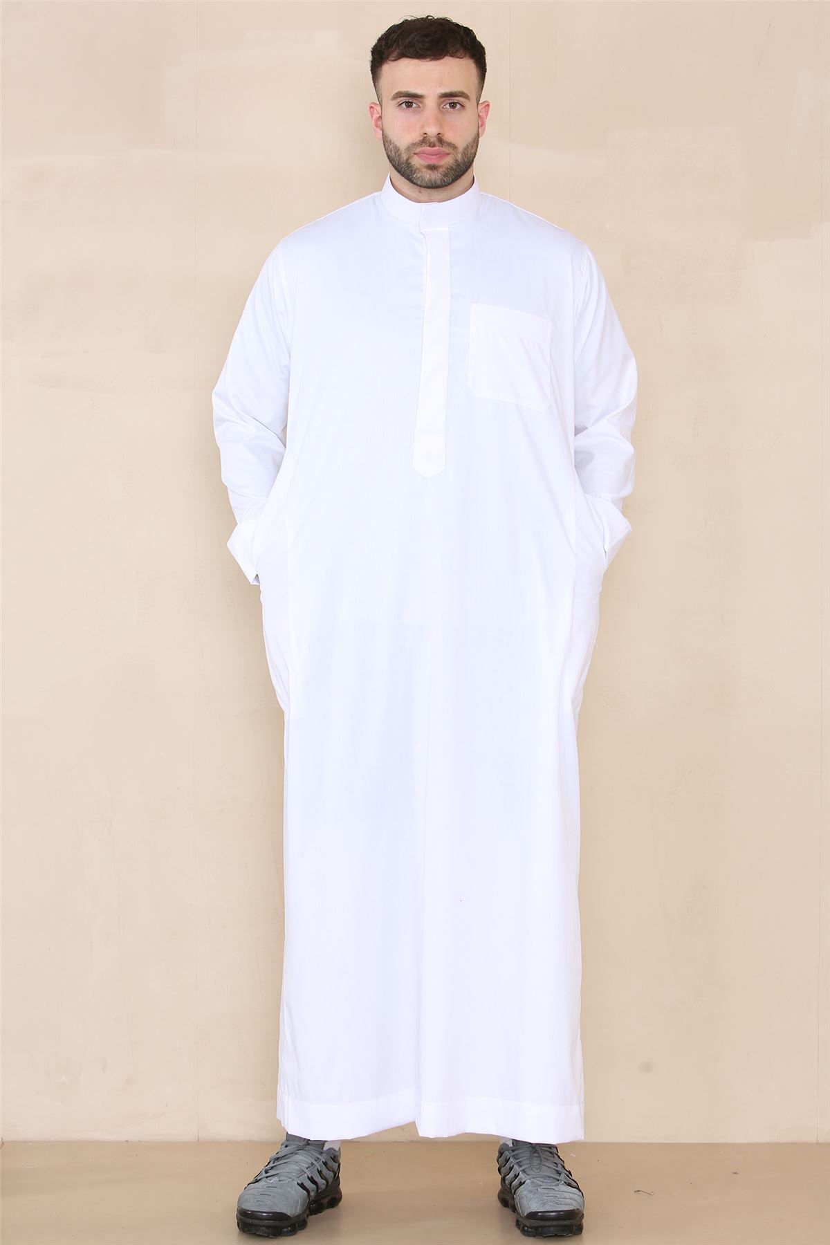 Mens Thobe Jubba Nehru Stand Collar Islamic Clothing Muslim Kaftan Eid Robe Saudi Slim Regular Fit