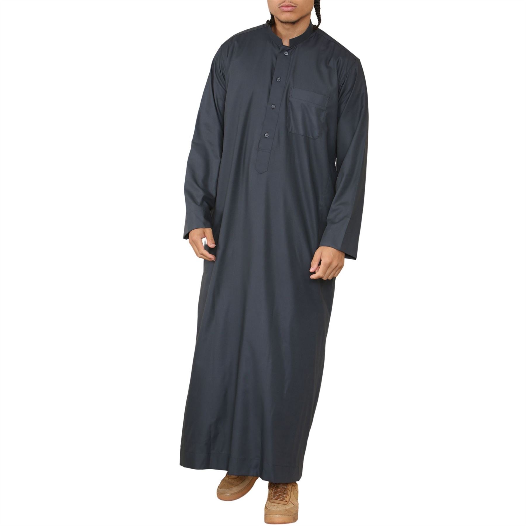 Mens Thobe Jubba Nehru Stand Collar Islamic Clothing Muslim Cotton Kaftan Dress Robe Saudi