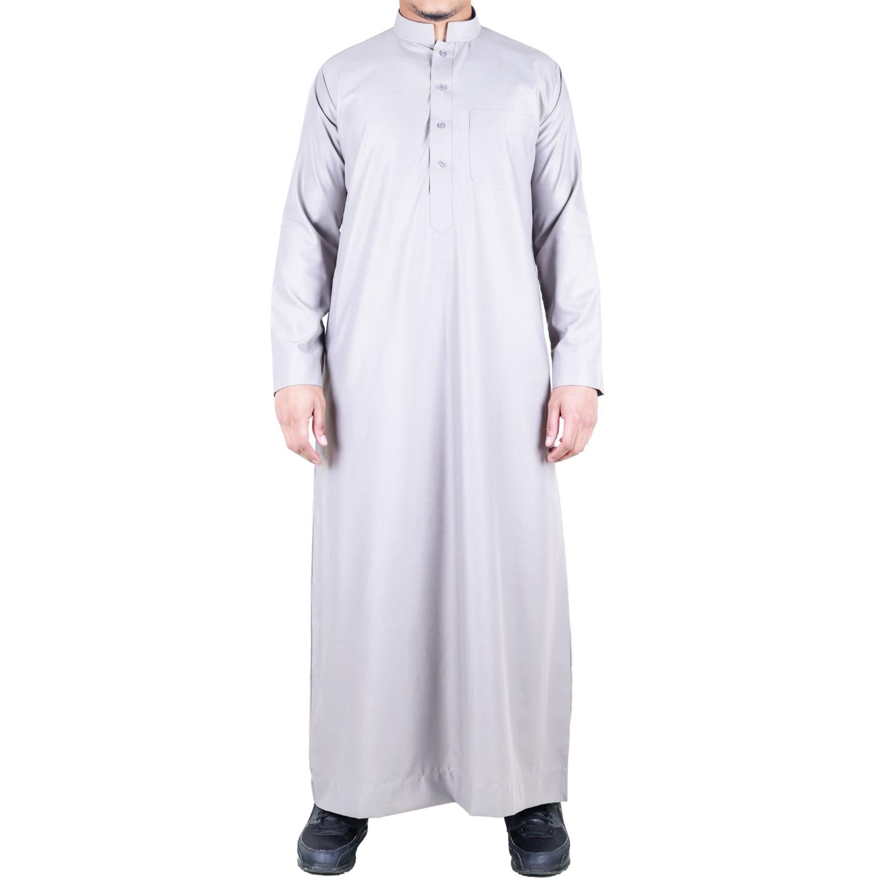 Mens Thobe Jubba Nehru Stand Collar Islamic Clothing Muslim Cotton Kaftan Dress Robe Saudi