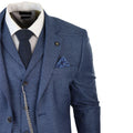 Mens 3 Piece Suit Prince Of Wales Check Blue Tailored Fit Vintage Wedding - Knighthood Store