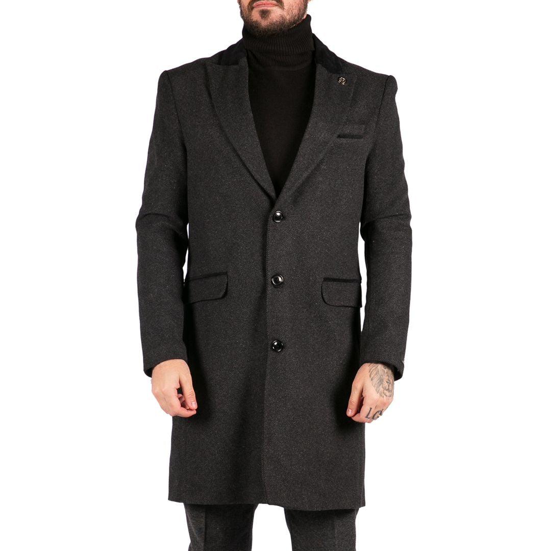 Mens 3/4 Long Overcoat Jacket Herringbone Tweed Coat Peaky Blinders Fit - Knighthood Store