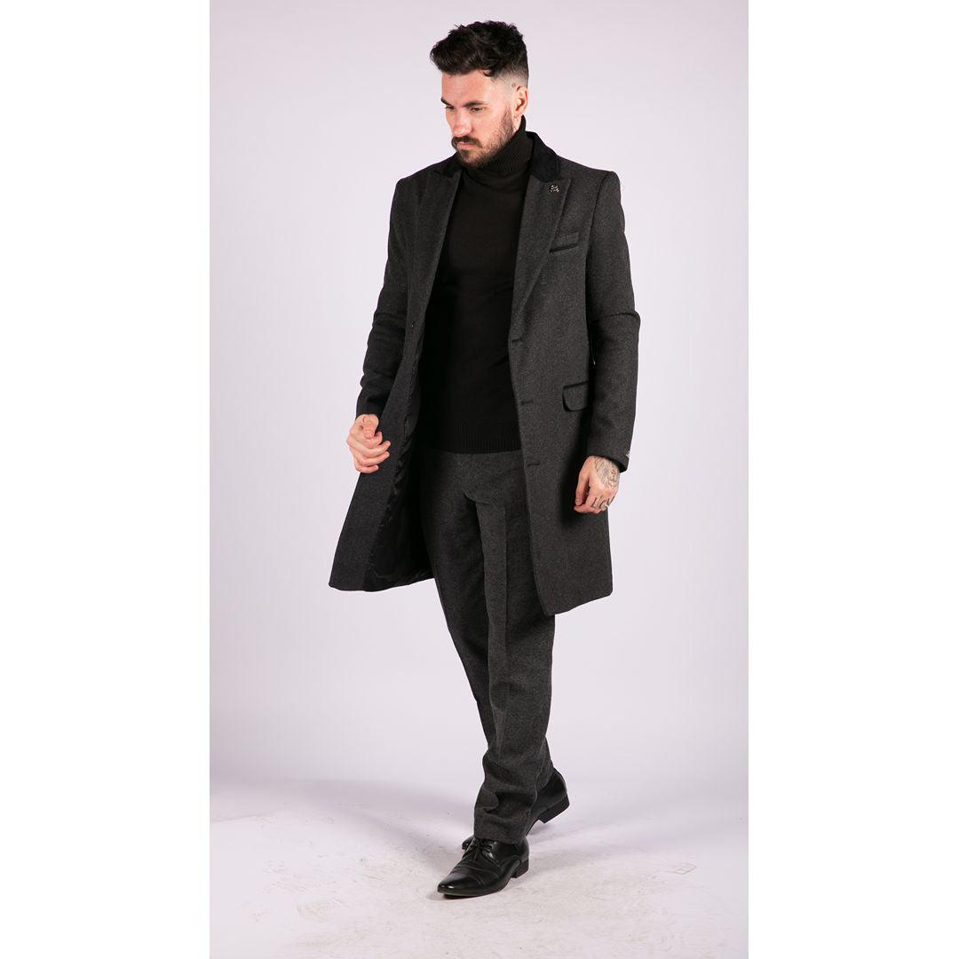 Mens 3/4 Long Overcoat Jacket Herringbone Tweed Coat Peaky Blinders Fit - Knighthood Store