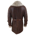 Mens Real 3/4 Shearling Sheepskin Jacket Brown Beige Long Belt Flying Cockpit - Knighthood Store