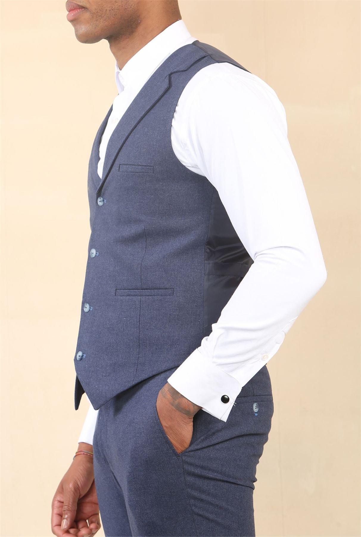 TP-24 - Men's Navy 3 Piece Linen Summer Wedding Suit