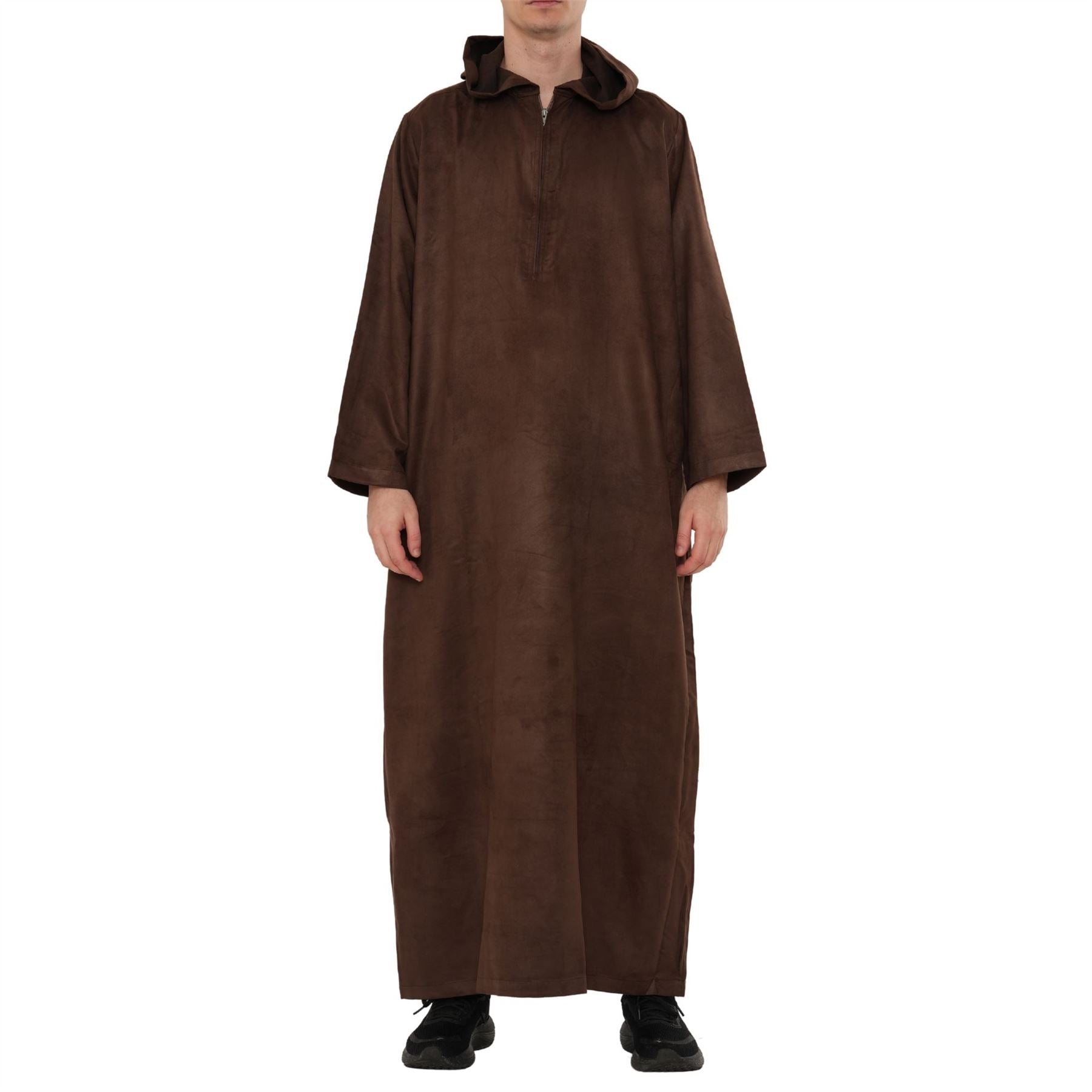 HM12 - Men's Hooded Suede Thobe Emirati Omani Zipped Thobe