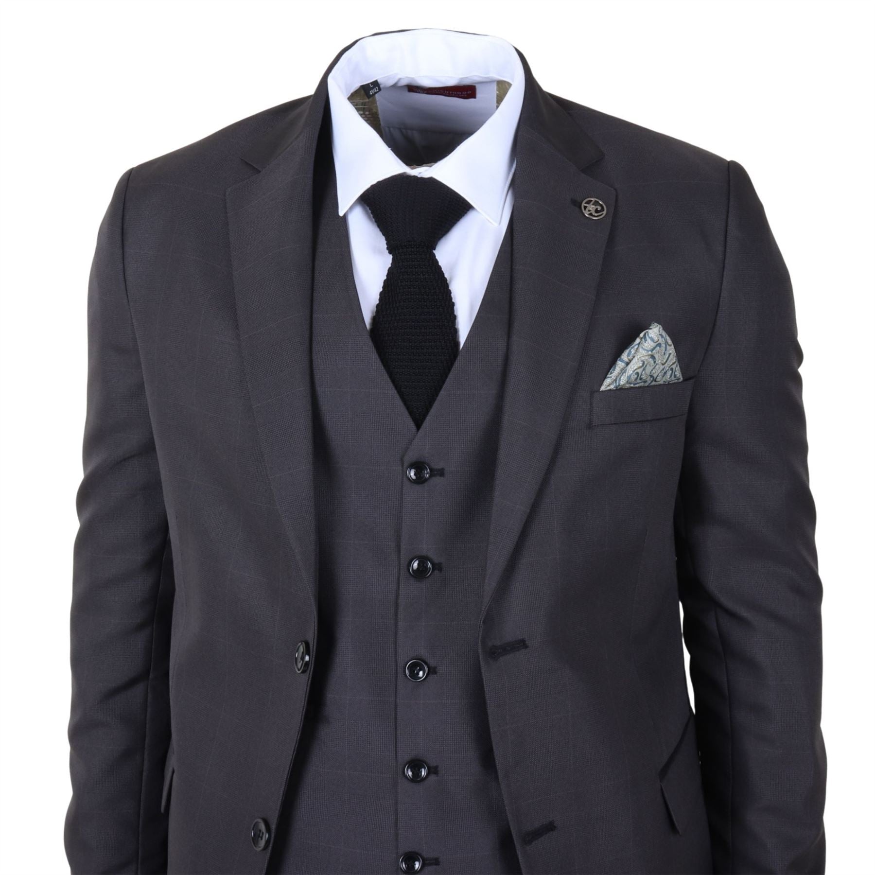 IM51 - Men's Charcoal Check 3 Piece Tailored Fit Suit