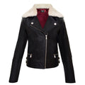 Girls Kids Real leather Biker Style Jacket Cross Zip Black Fur Collar Age 1 - 13 - Knighthood Store