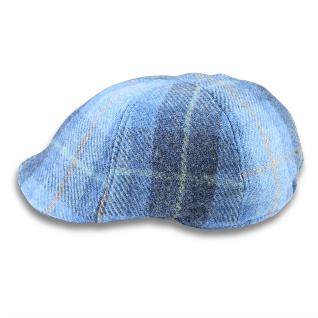 Men's Duckbill Cap 100% Wool Tweed Blue Check Gatsby Peaked Ivy 6 Panel Hat - Knighthood Store