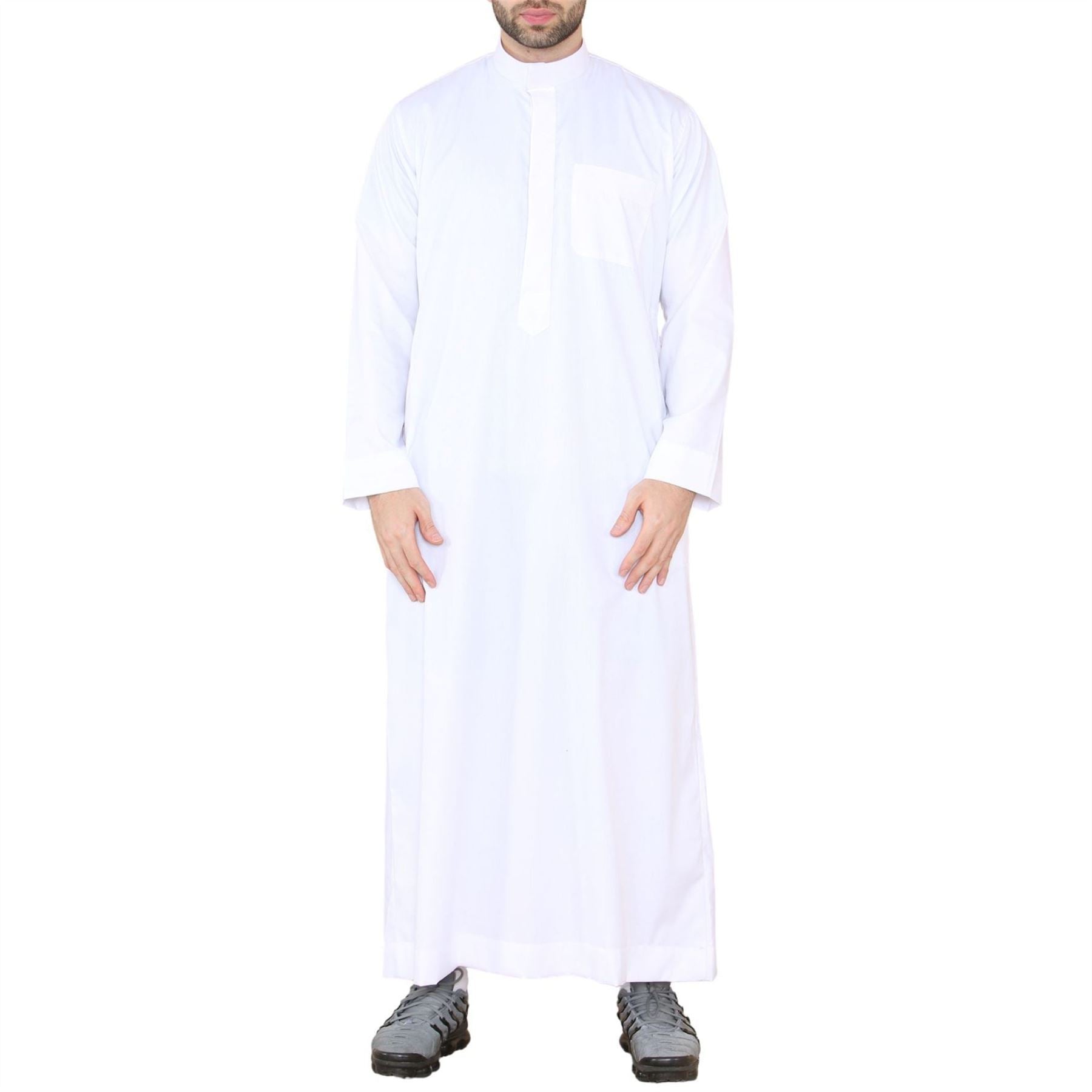 Mens Thobe Jubba Nehru Stand Collar Islamic Clothing Muslim Kaftan Eid Robe Saudi Slim Regular Fit