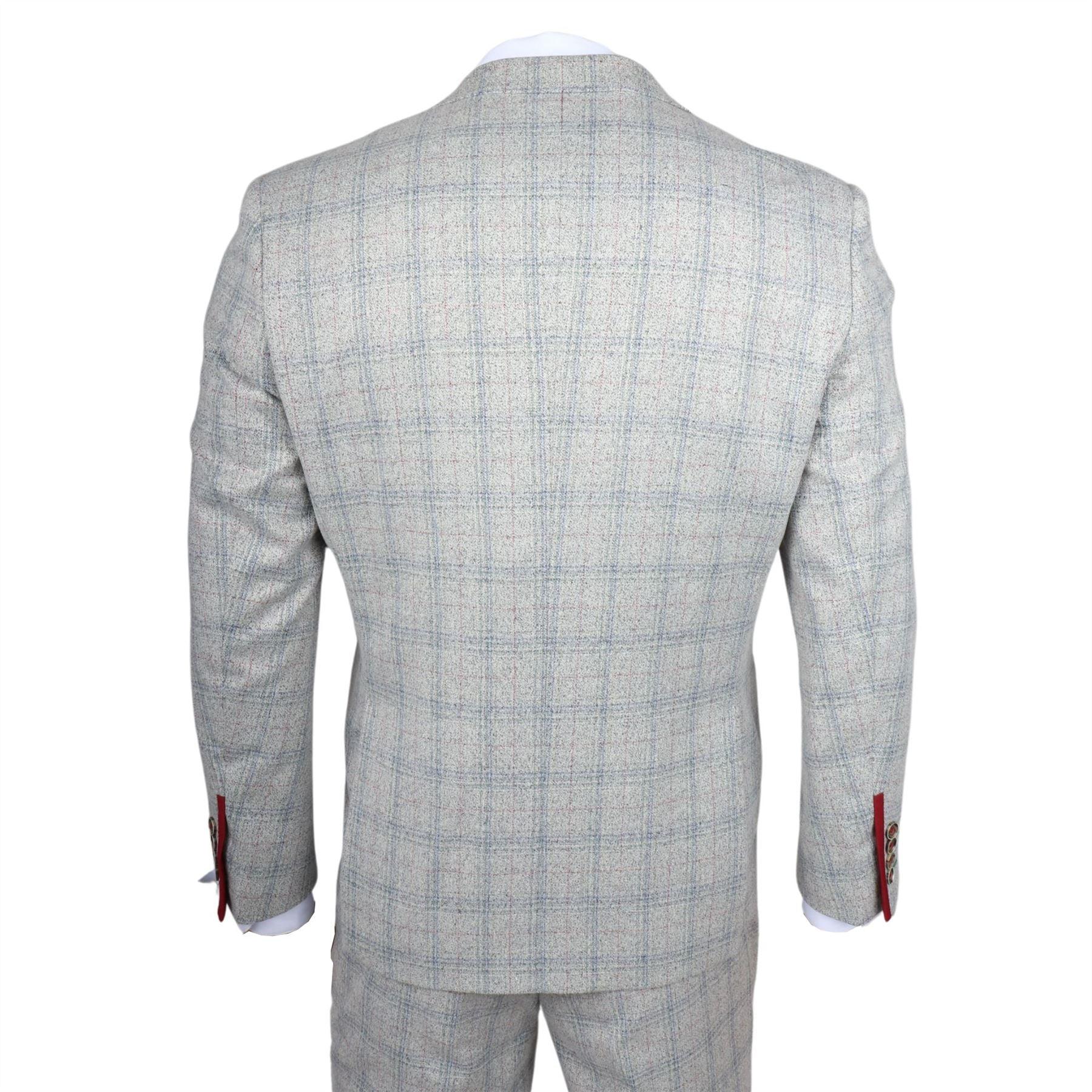 Men's Suit 3 Piece Grey Checked Slim Fit Formal Dress - Knighthood Store