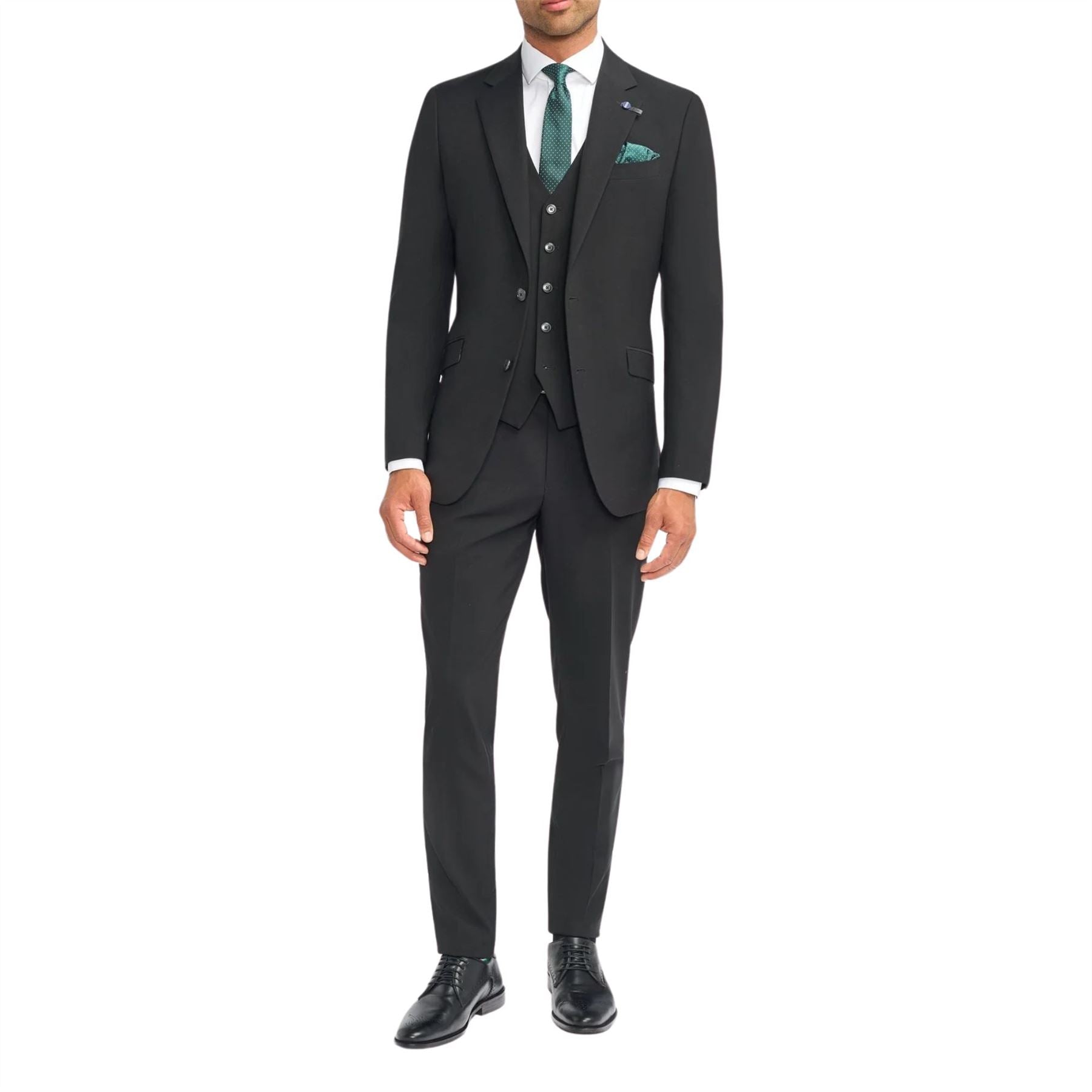 Men's Suit Black 3 Piece Tailored Fit Formal Classic Gent Dress