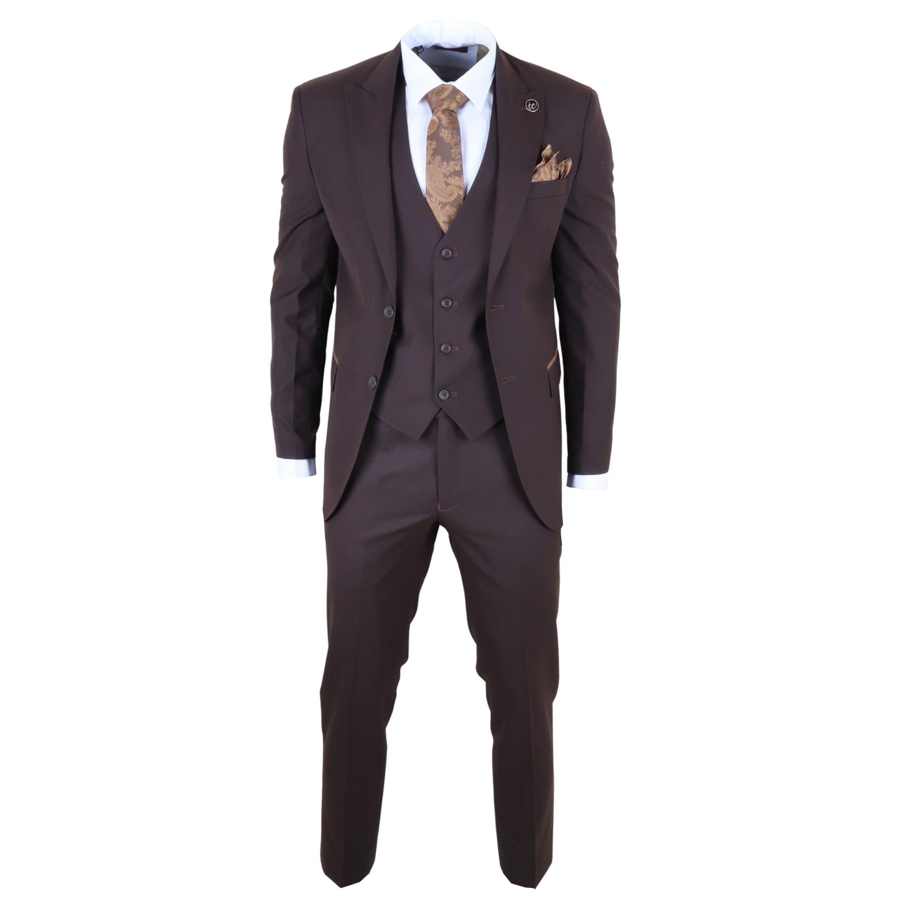 IM32 - Men's Plain Dark Brown 3 Piece Suit