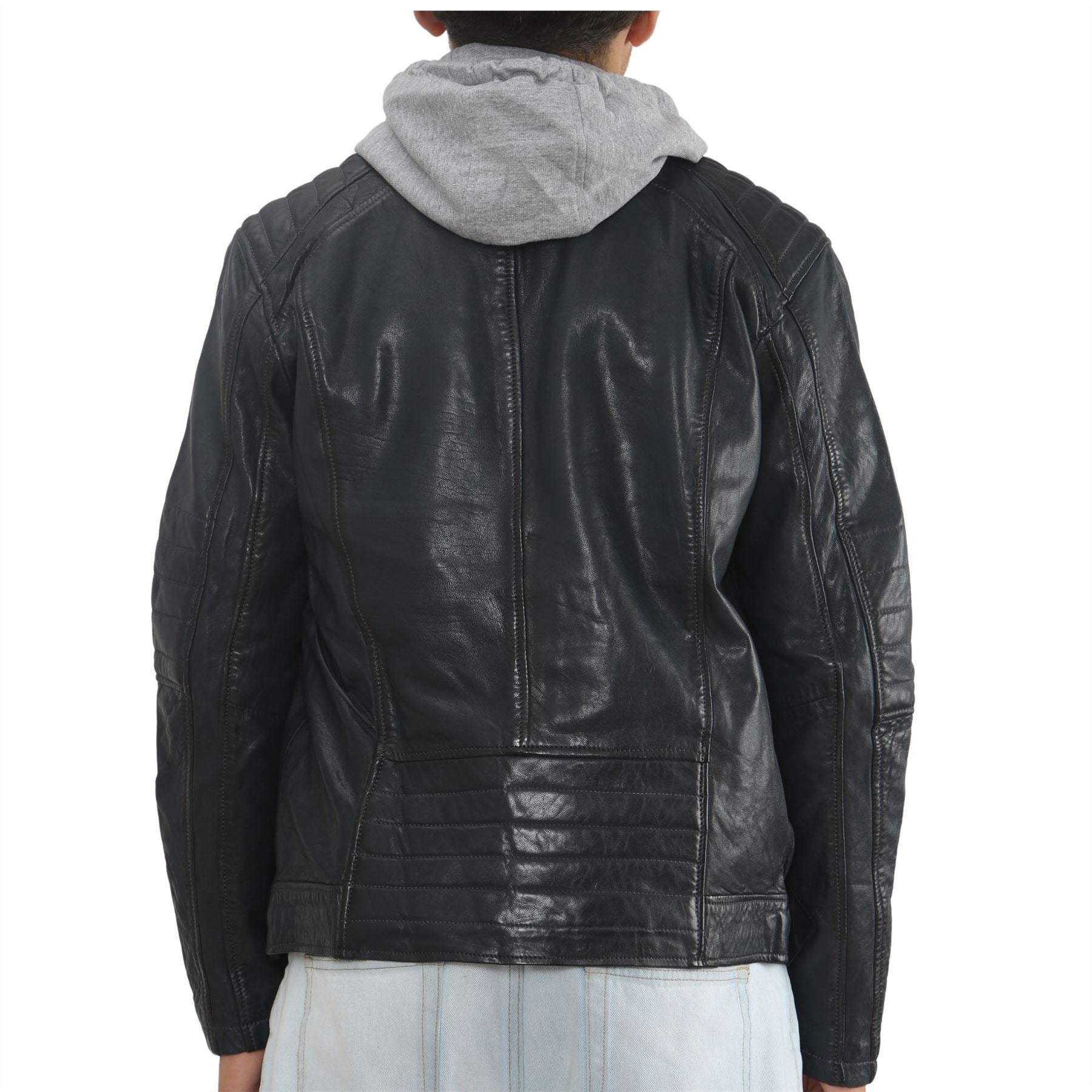 Men's Hooded Biker Lamb Leather Jacket
