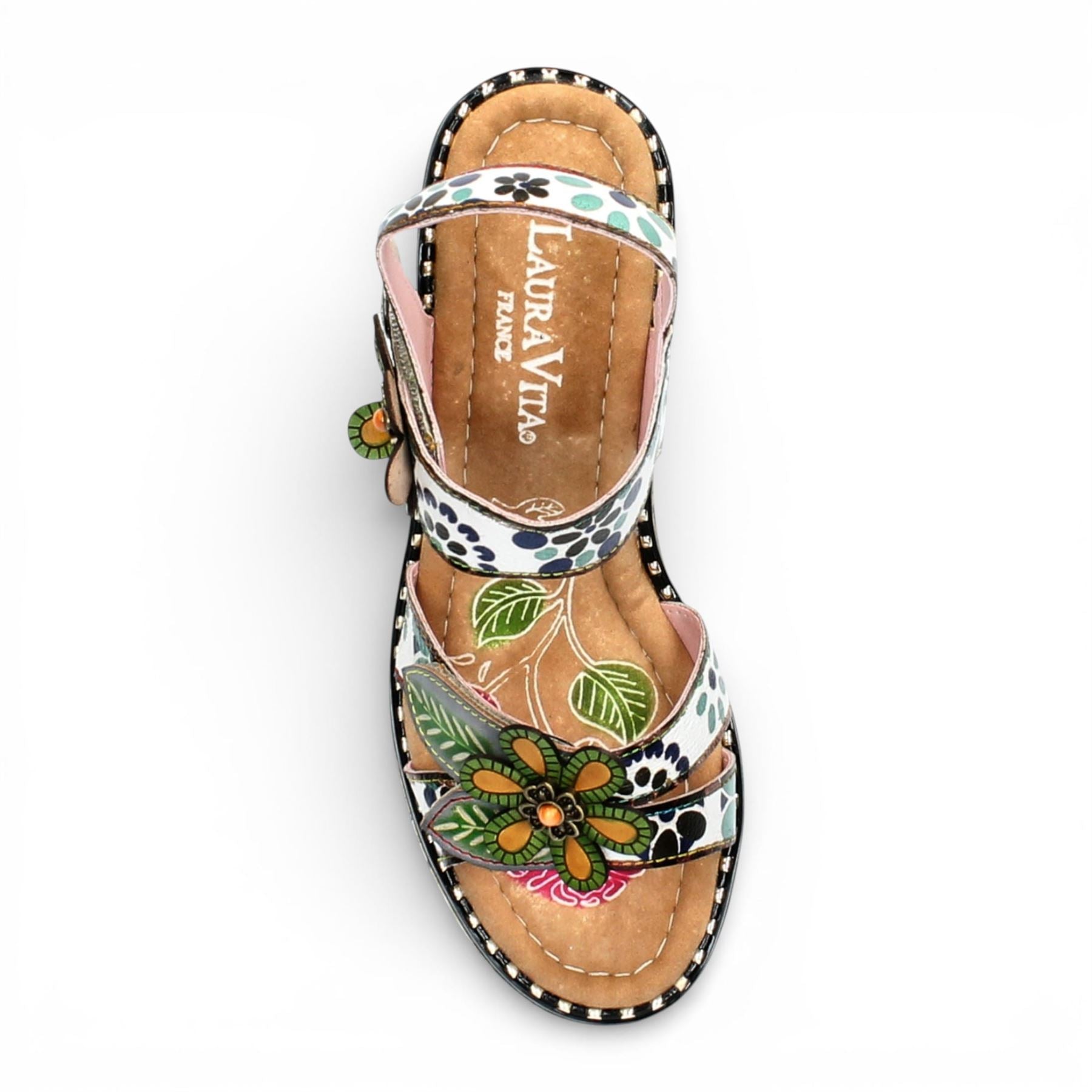 Ballon 08 - Women's Beige Floral Leather Wedge Sandals