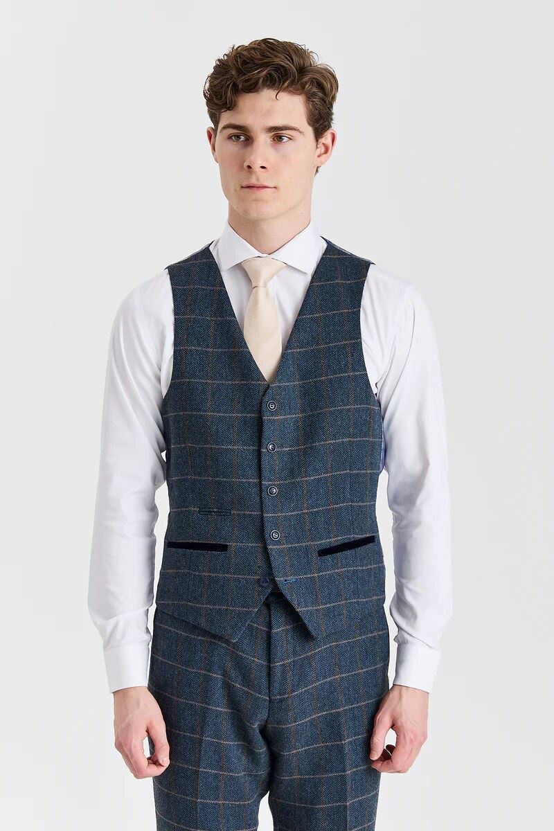 Harris - Men's Navy 3 Piece Wool Blend Tweed Suit