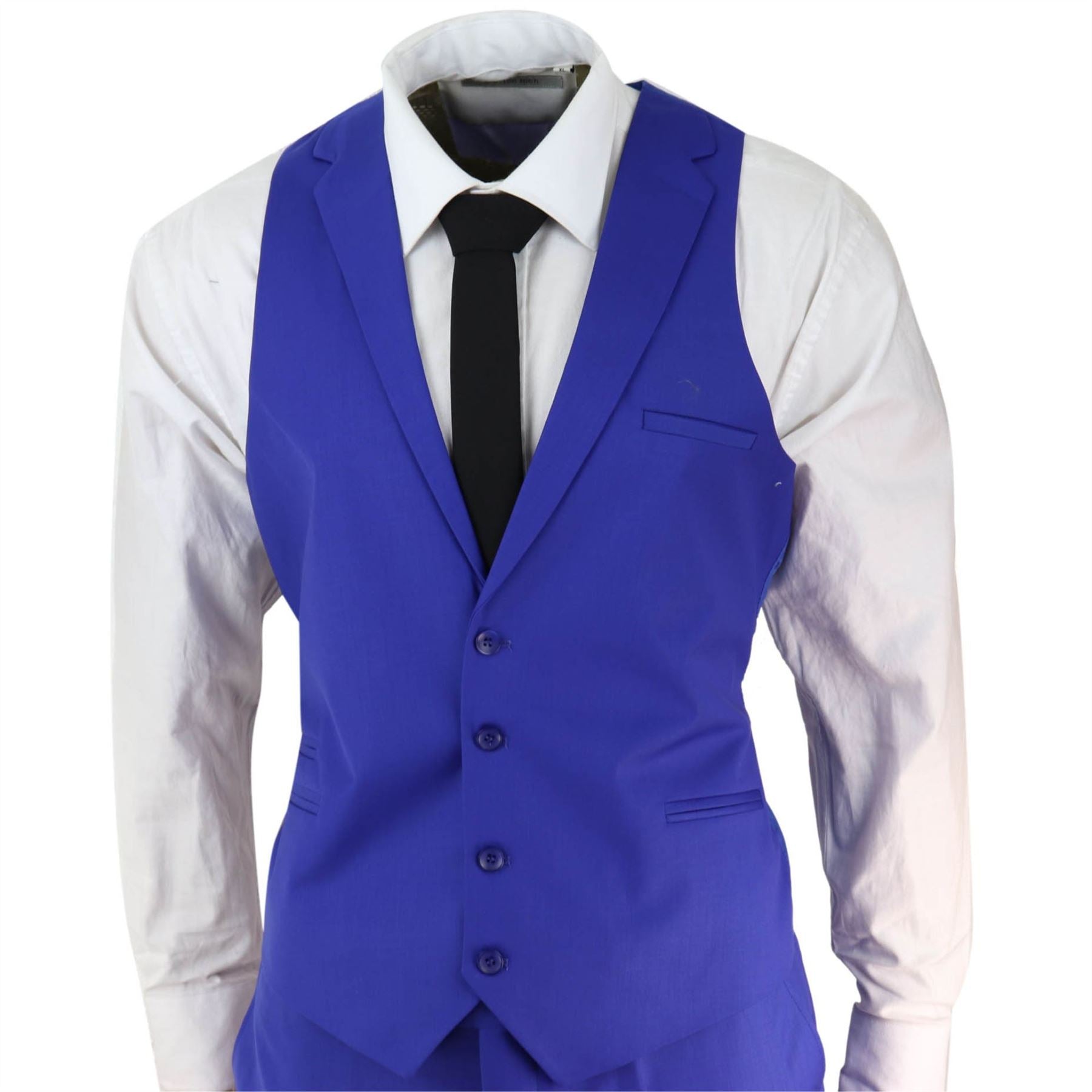 Mens 3 Piece Royal Blue Tailored Fit Suit Best Man Groom Prom Wedding Classic