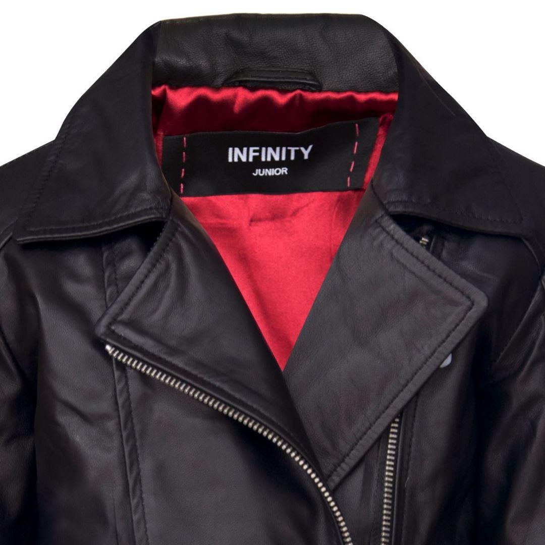Girls Kids Real leather Biker Style Jacket Cross Zip Black Pink Age - Knighthood Store