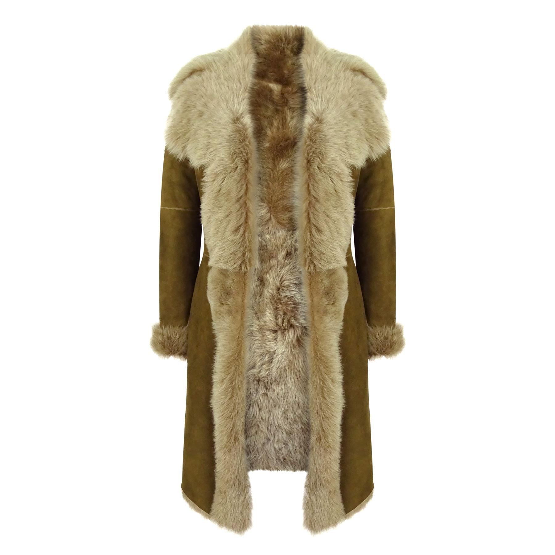 Womens Luxury Toscana 3/4 Coat Real Sheepskin Beaver Shearling Suede Jacket - Knighthood Store