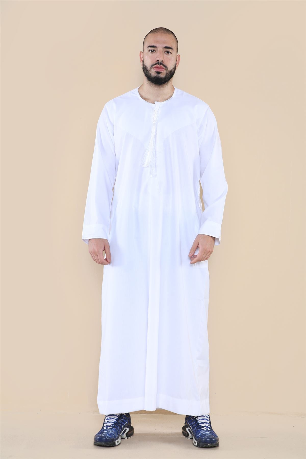 Mens Thobe Jubba Islamic Clothing Muslim Kaftan Emirati Omani Robe Arab Tassel