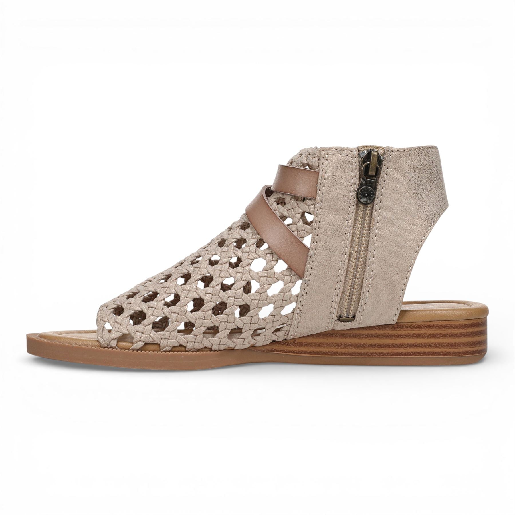 Anuella - Women's Golden Beige Weave Micro Wedge Sandals