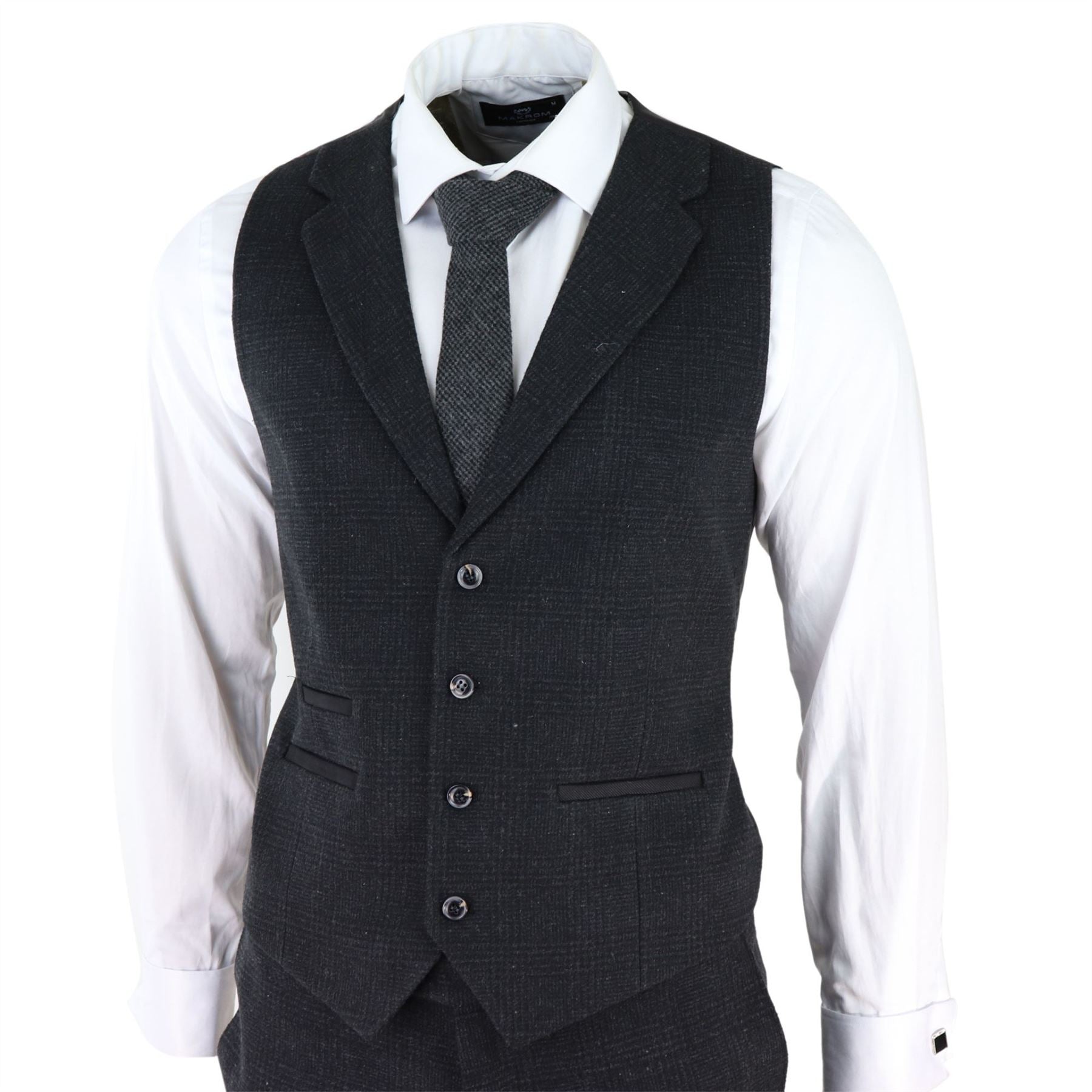 Mens Black Tweed 3 Piece Suit Check Vintage 1920s Gatsby Blinders Tailored Fit