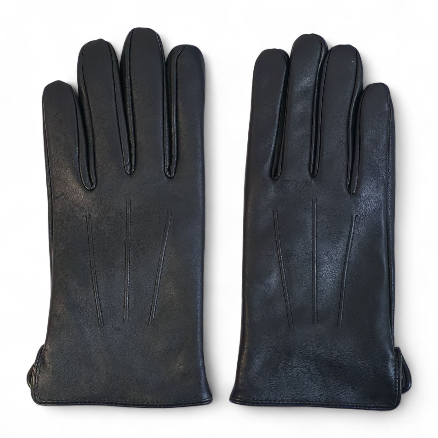 Men's Leather Wool Lined Elastic Wrist Gloves