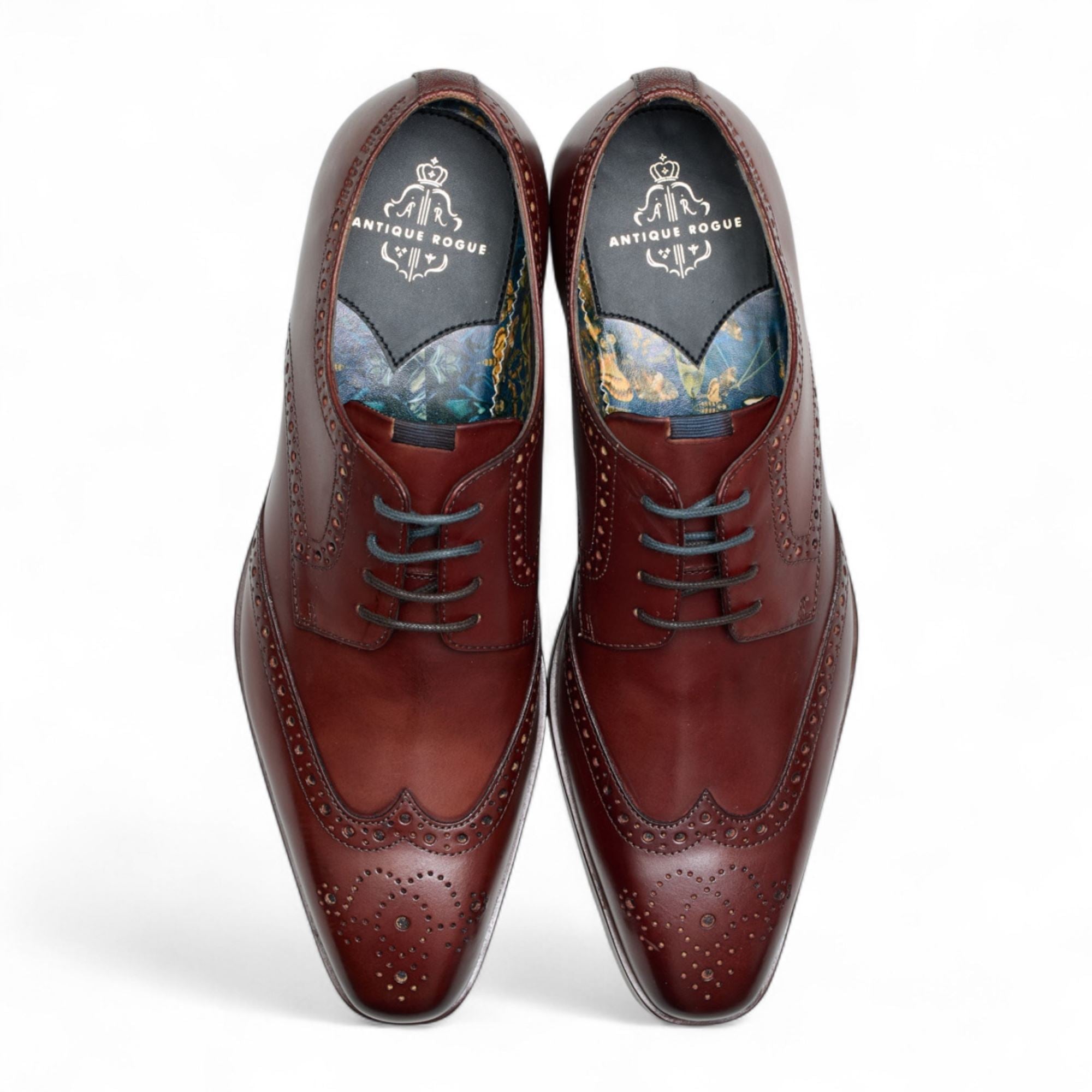 Men’s Burgundy Leather Oxford Derby Classic Formal Lace-Up Brogue Shoes