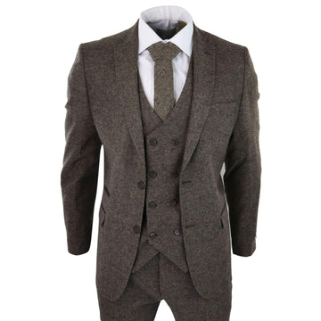 Mens Wool 3 Piece Suit Double Breast Waistcoat Tweed Blinders Classic 1920s Oak - Knighthood Store