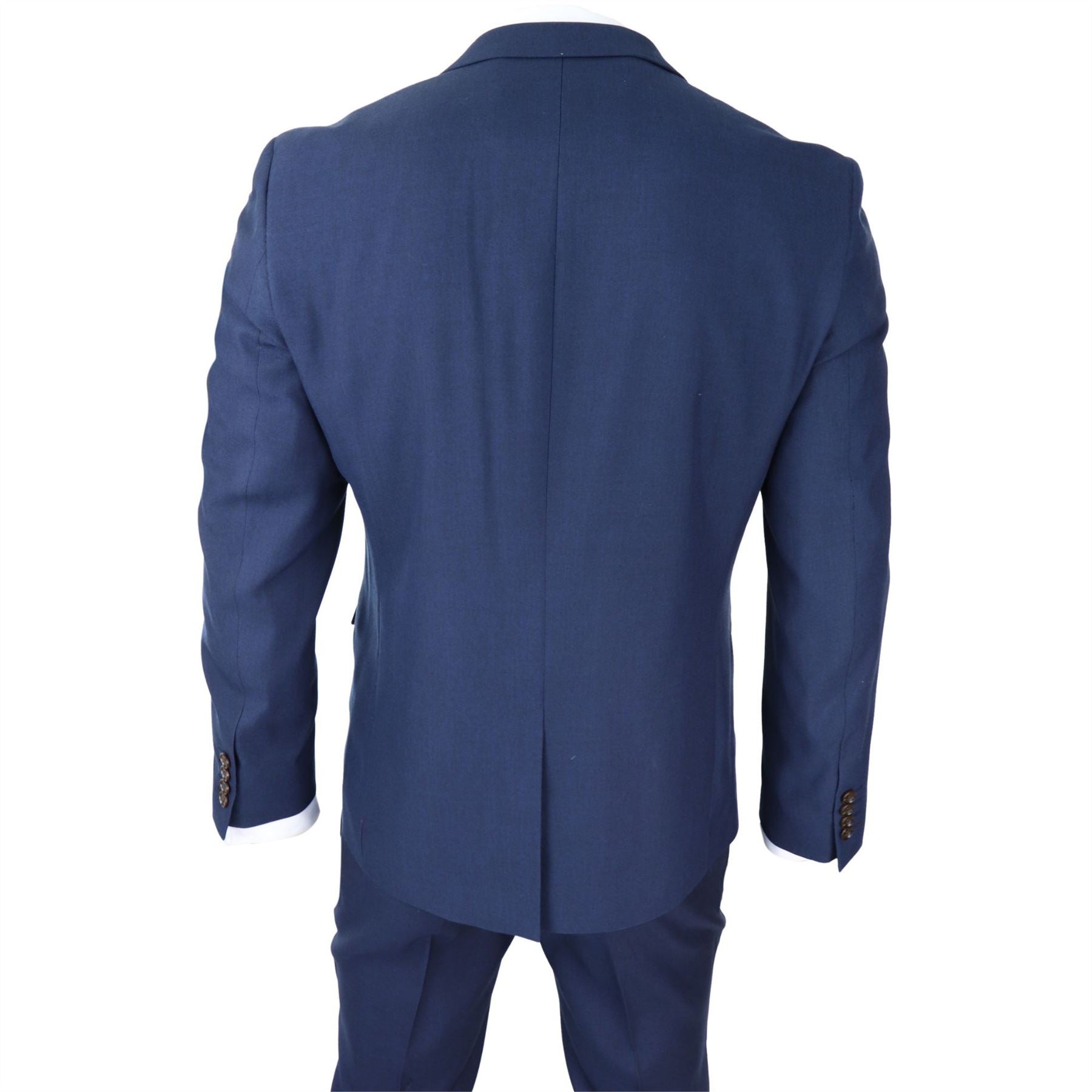 Mens Navy 3 Piece Suit Tailored Fit Smart Formal Classic Wedding Retro Vintage
