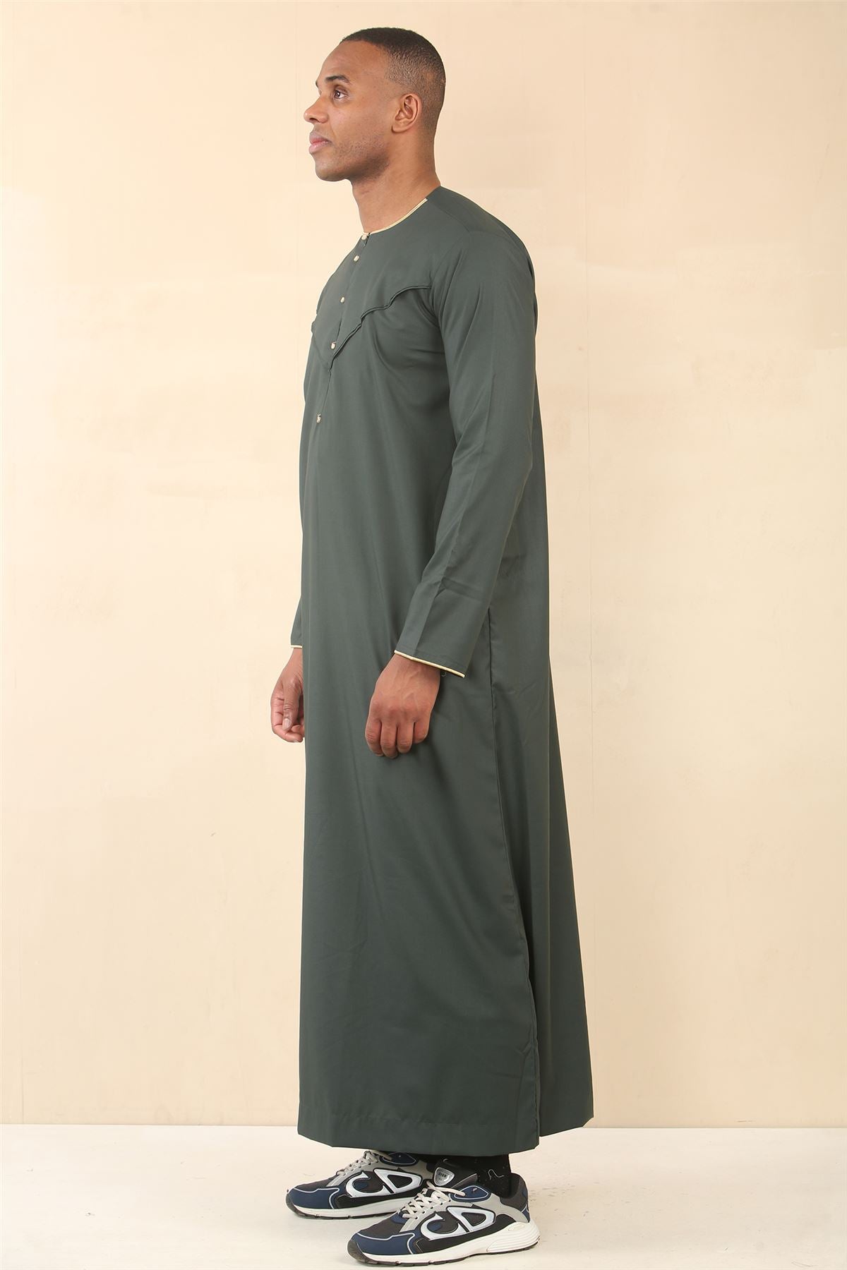 Men's Thobe Emirati Omani Jubba Islamic Clothing Muslim Kaftan Eid Robe Arab Gold Embroidery