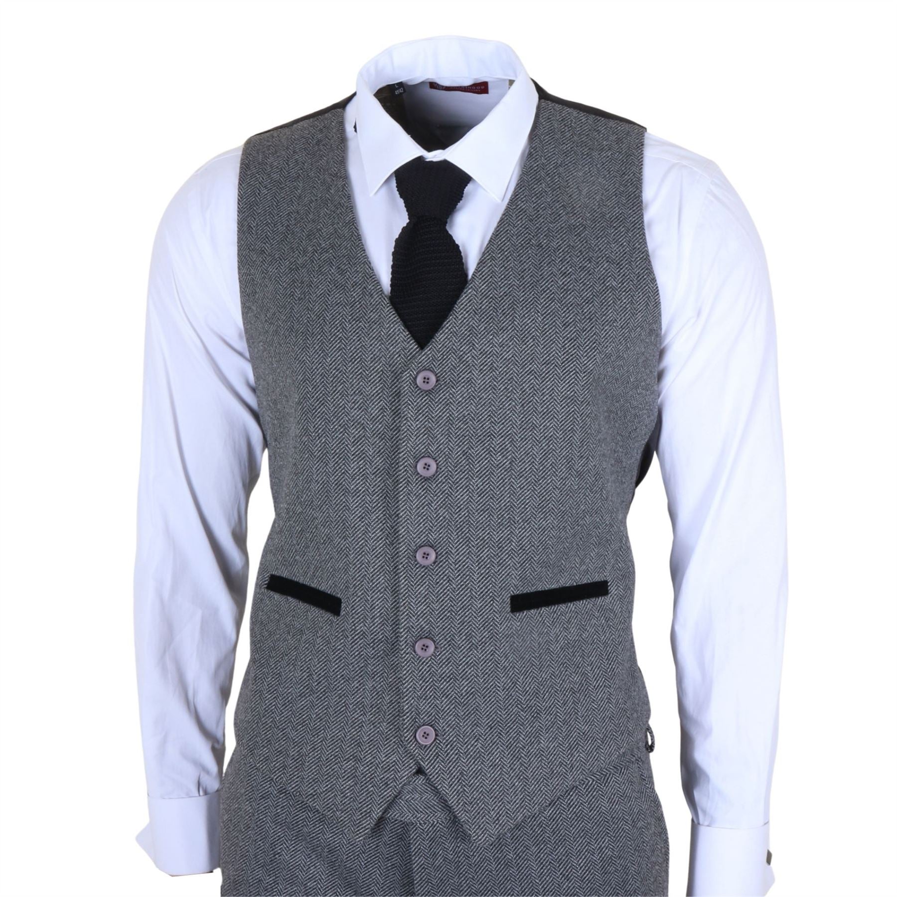 IM41 - Men's Grey 3 Piece Tweed Herringbone Suits