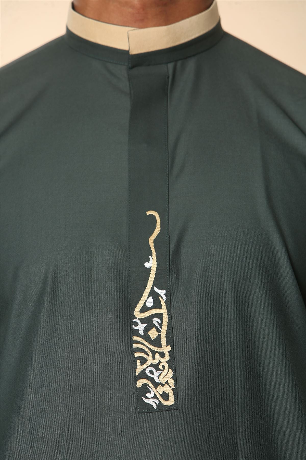 Men's Thobe Jubba Nehru Round Collar Islamic Clothing Muslim Kaftan Embroidery Eid Robe Saudi