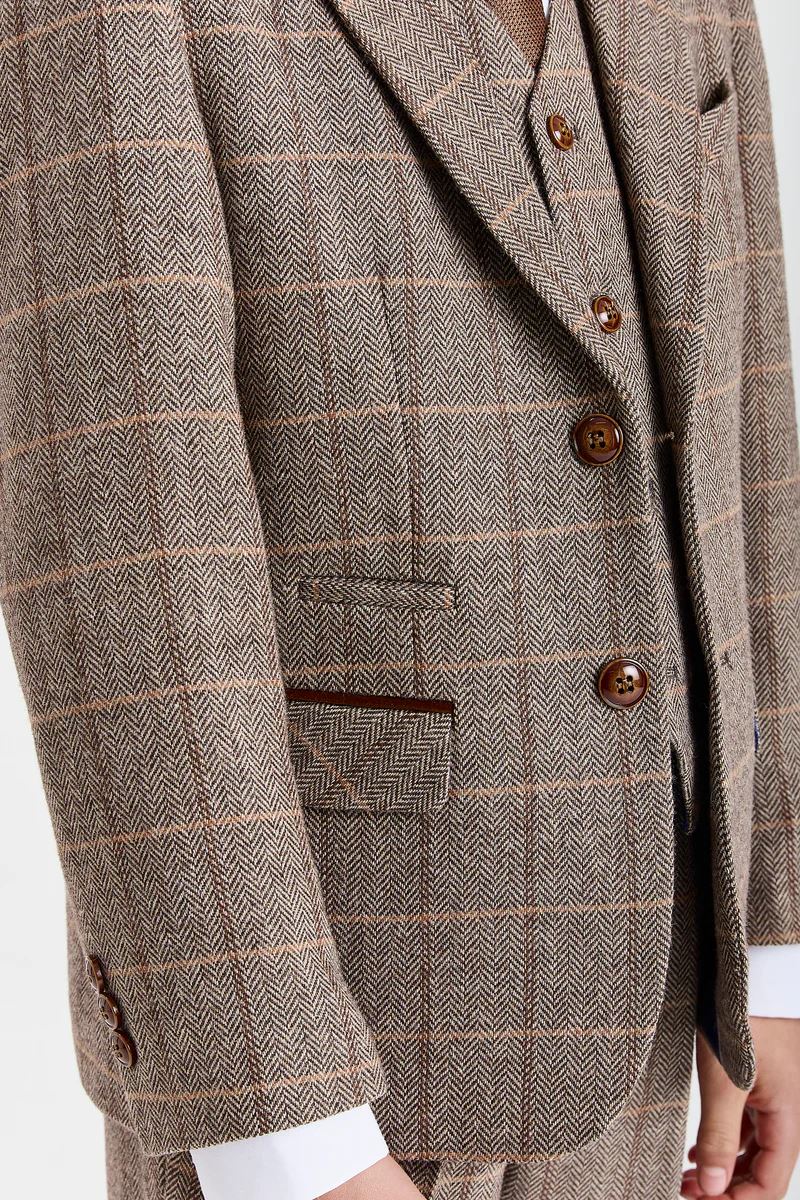 Harris - Boys Brown 3 Piece Wool Blend Tweed Suit