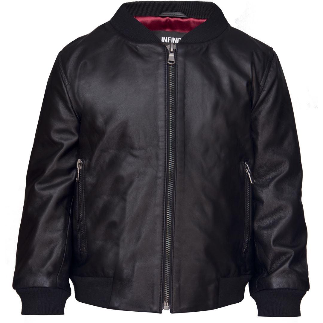 Boys GIrls Kids Unisex Real leather Bomber Style Jacket Varsity Zip Black Blue - Knighthood Store