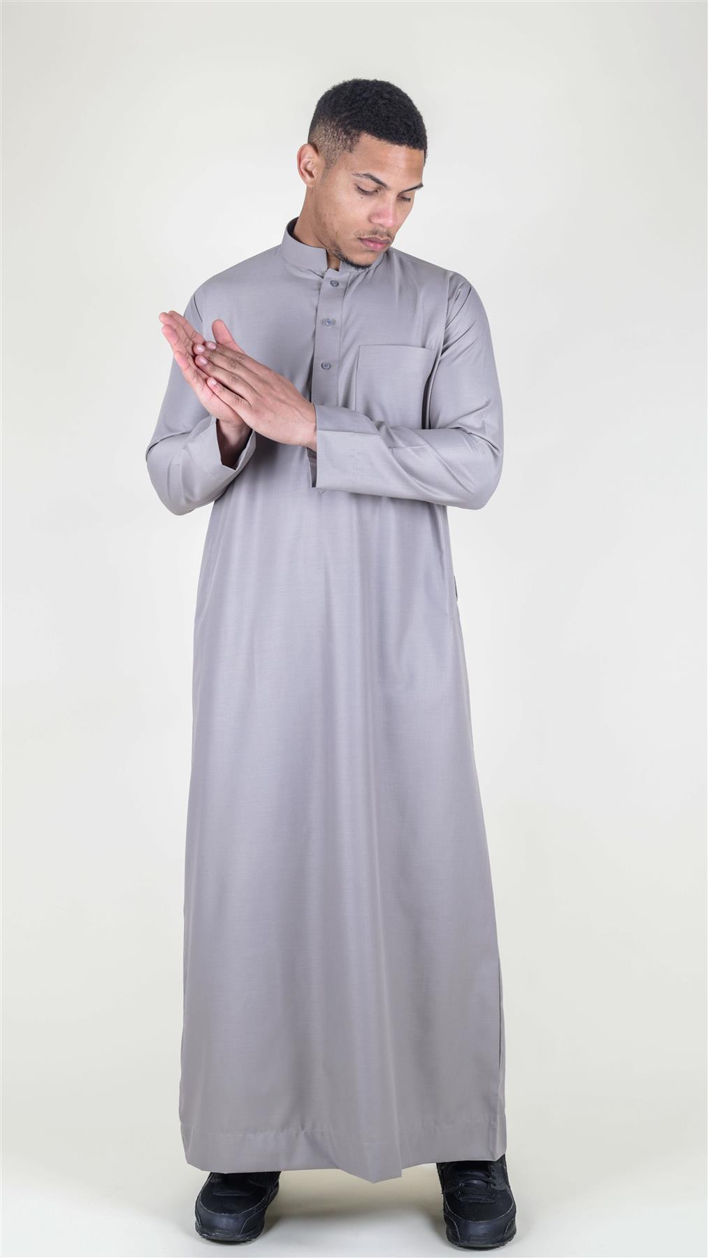 Mens Thobe Jubba Nehru Stand Collar Islamic Clothing Muslim Cotton Kaftan Dress Robe Saudi