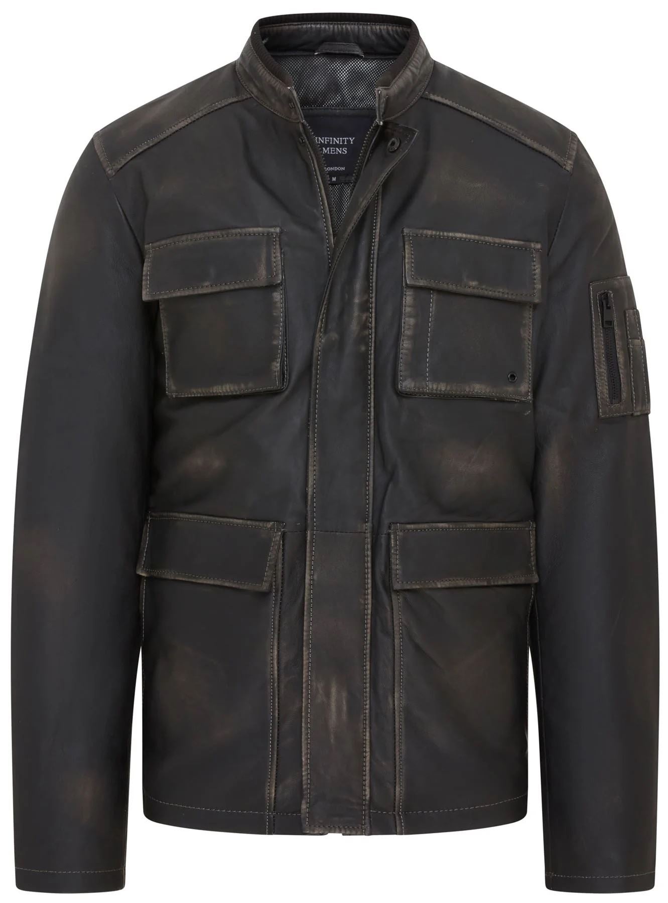 Men's Vintage Black Leather Safari Parka Jacket