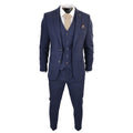 Men's Navy Blue 3 Piece Suit Tweed Wool Herringbone Formal Business Dress Suits - Knighthood Store