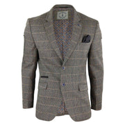 Mens Oak Brown Vintage Check Herringbone Tweed Blazer Jacket or Waistcoat Retro - Knighthood Store