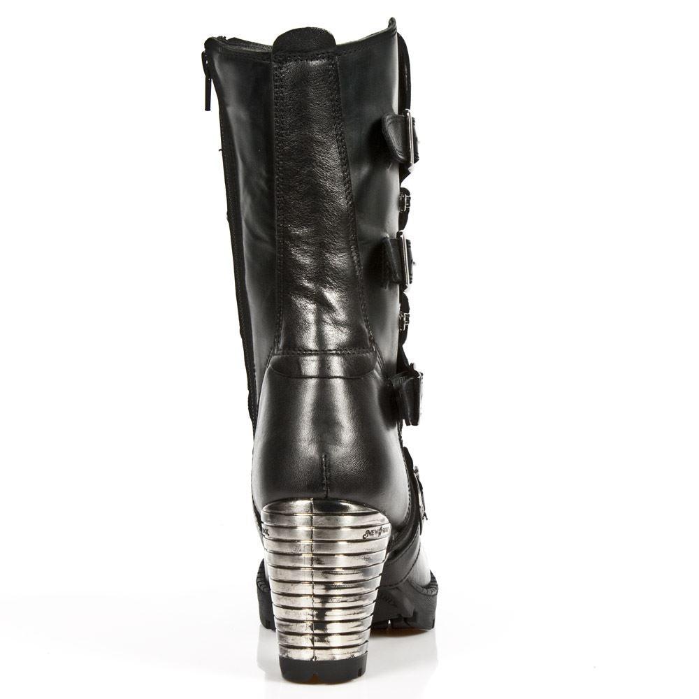 New Rock TR003-S1 womens Platform Heel Metal Rock Punk Laces Mid Boots Goth - Knighthood Store