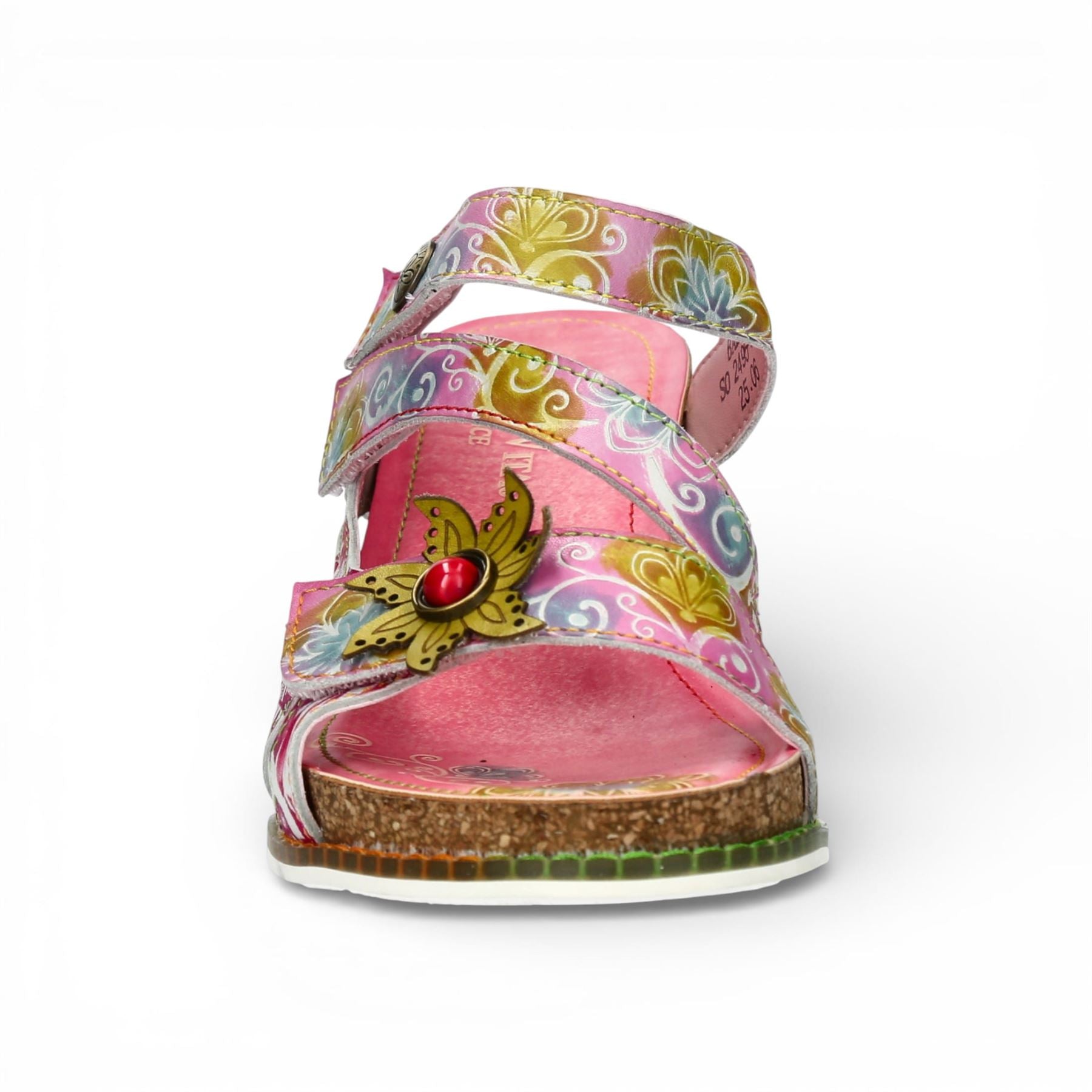 Balade 32 - Women's Rose Pink Floral Leather Wedge Sandals