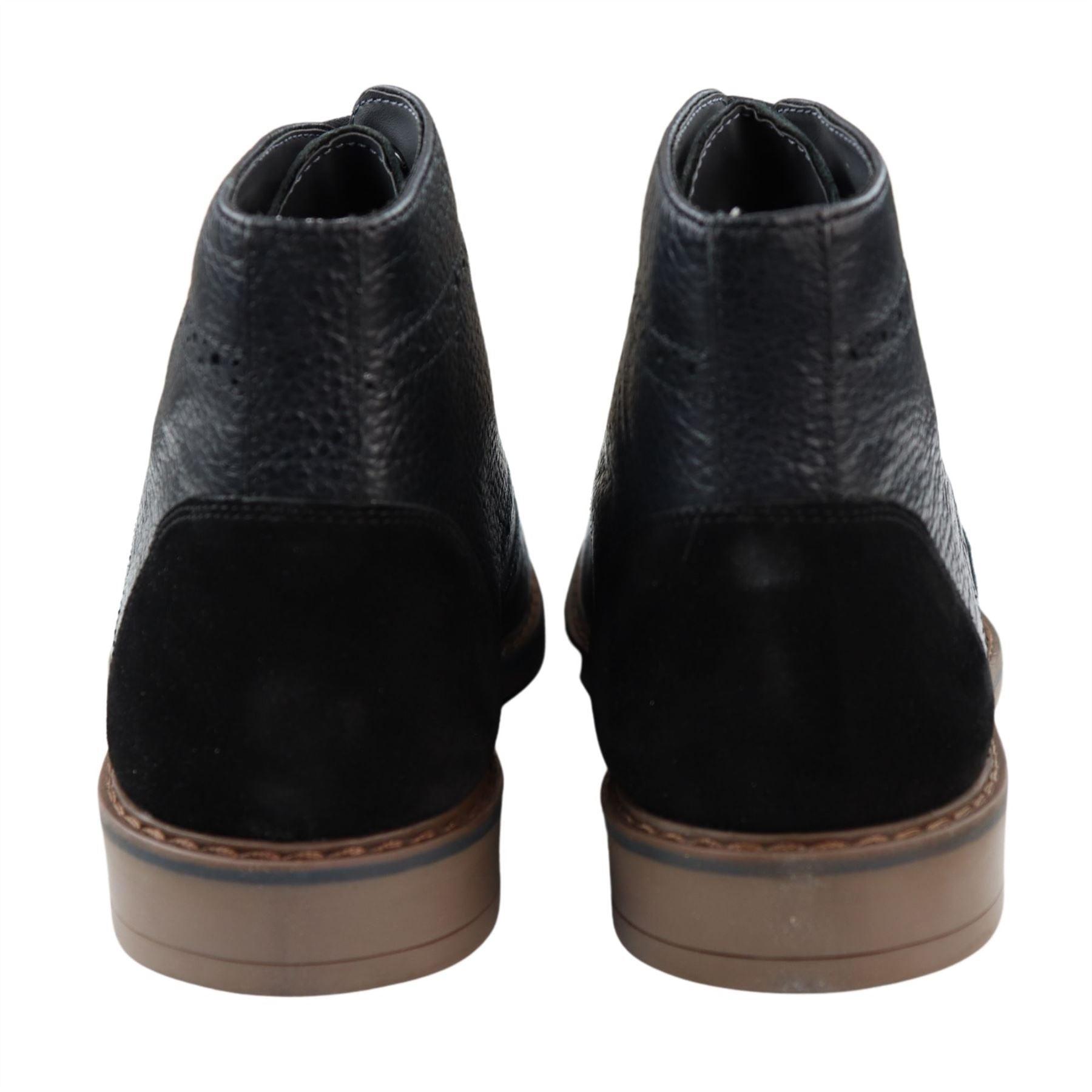 Mens Round Toe Laced Brogue Boots Black Tan Brown Real Leather Smart Casual Classic - Knighthood Store