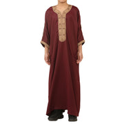 Boys Marron Moroccan Thobe Short Sleeve Gandoura Gold Embroidery Kaftan