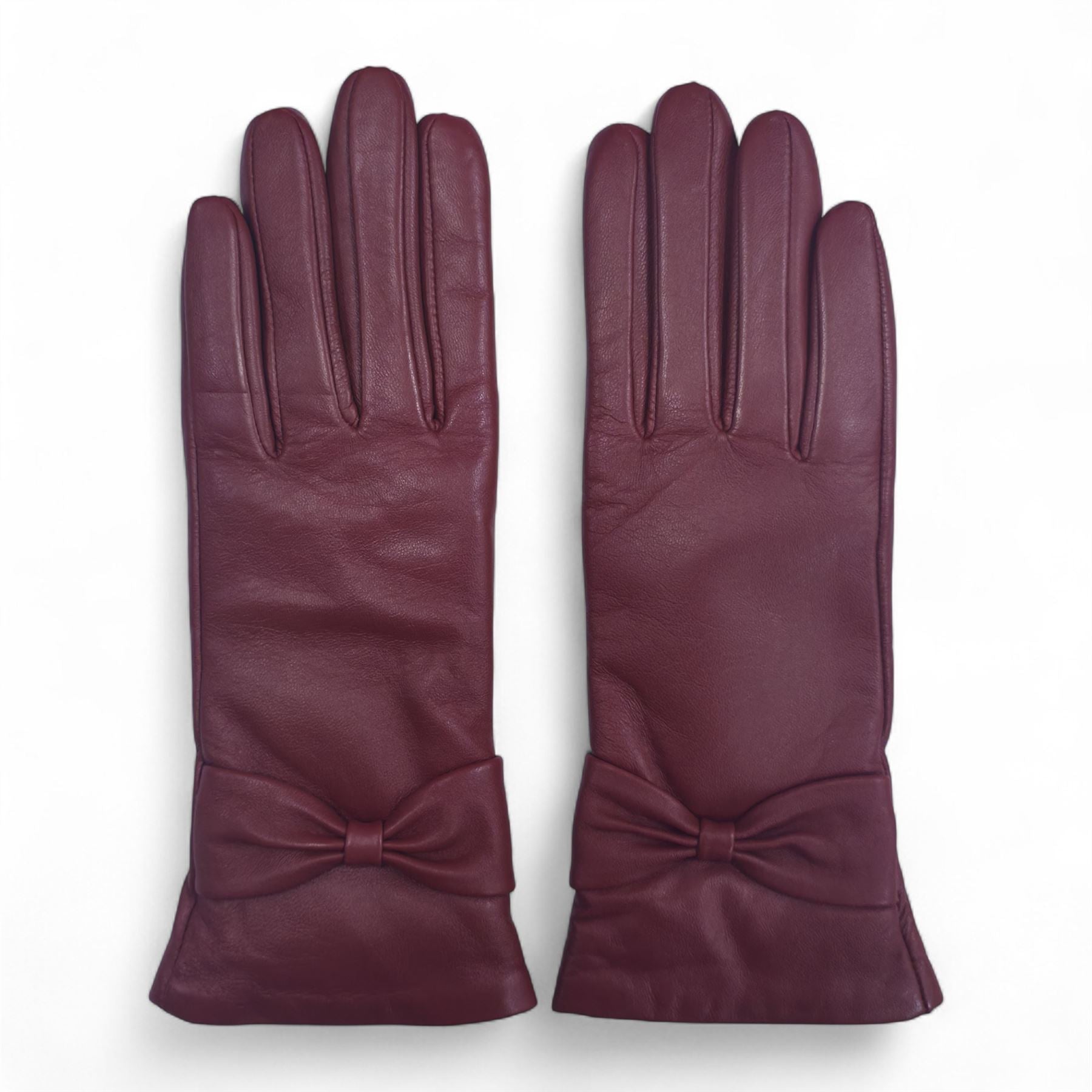 Women's Leather Wool Lined Bow Knot Accent Gloves
