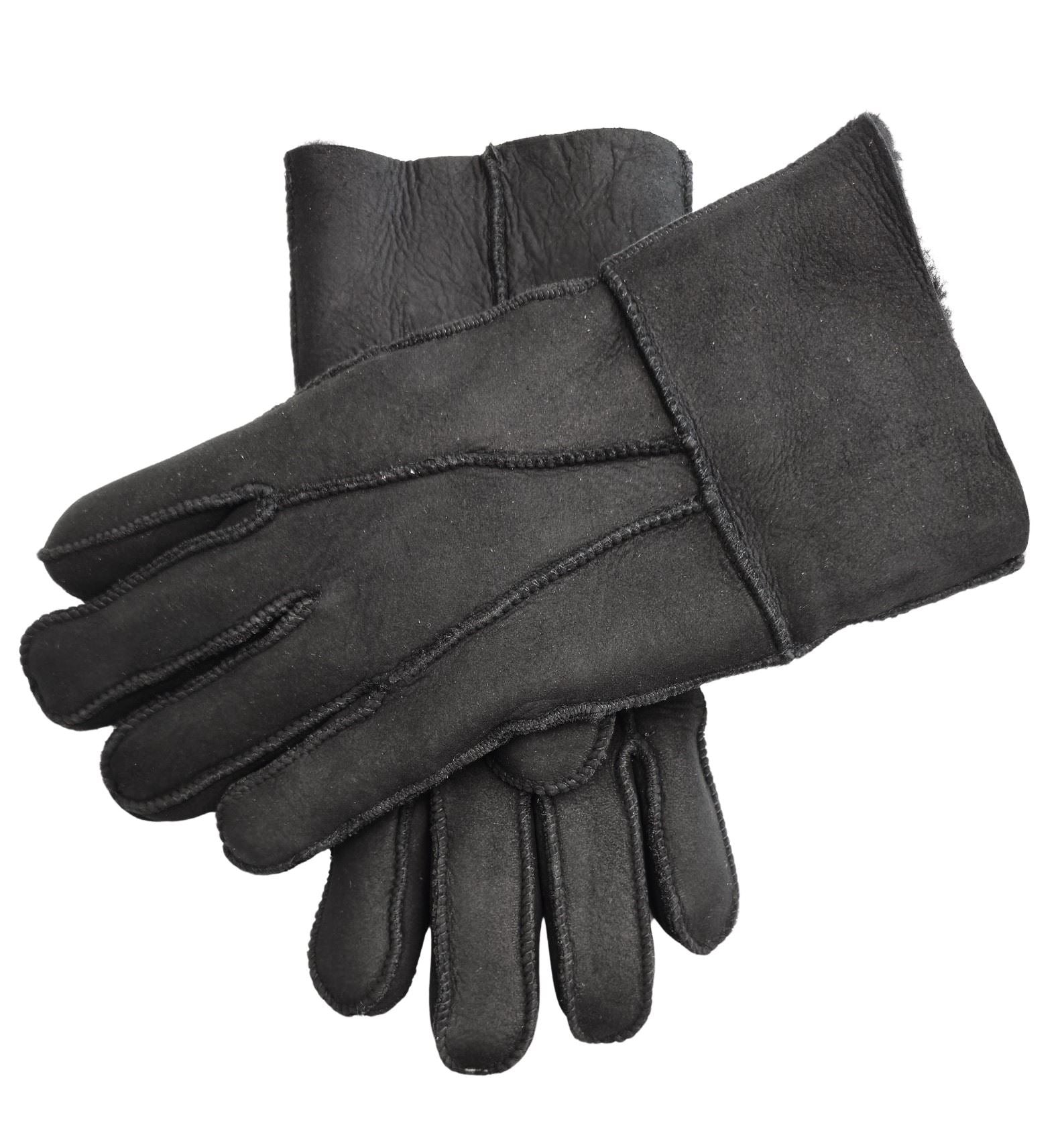 Unisex Suede Leather Shearling Wool Lined Thermal Gloves